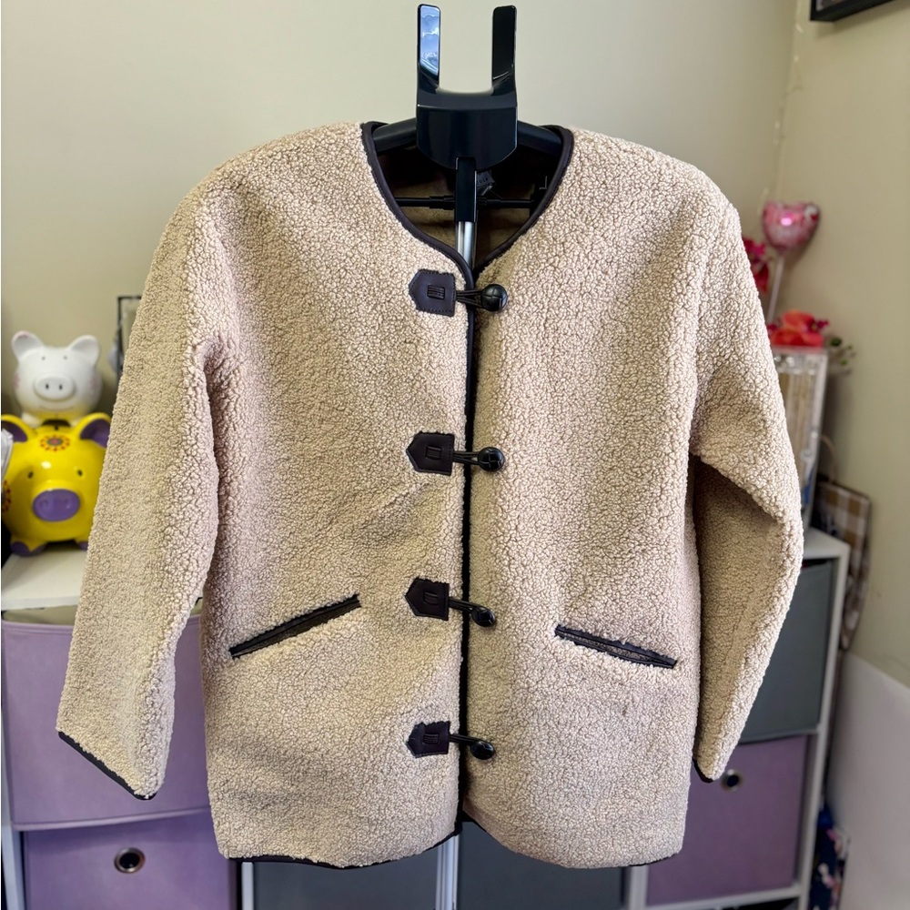 NWT - Joie Teddy Sherpa Jacket with Dark Brown Accents